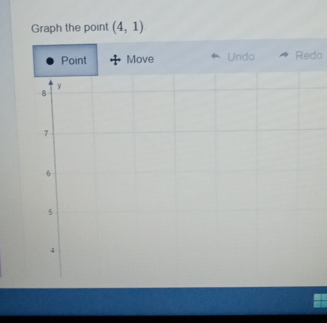 Graph the point (4,1)
Point Move Undo Redo