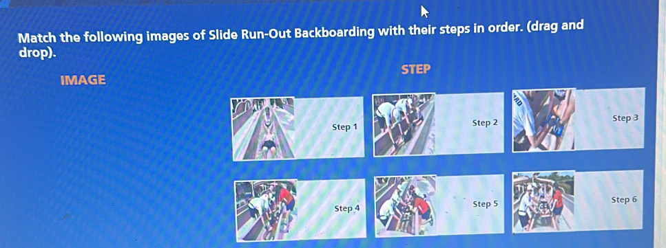 Solved: Match the following images of Slide Run-Out Backboarding with ...