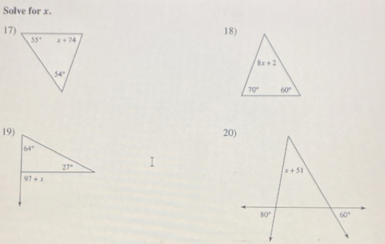 Solve for x.
17) 18)
19)