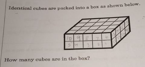 Solved: Identical cubes are packed into a box as shown below. How many ...