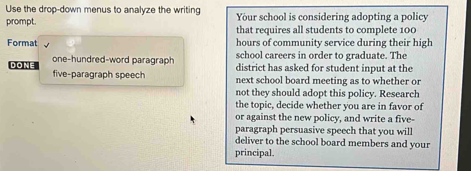 Solved: Use the drop-down menus to analyze the writing prompt. Your ...