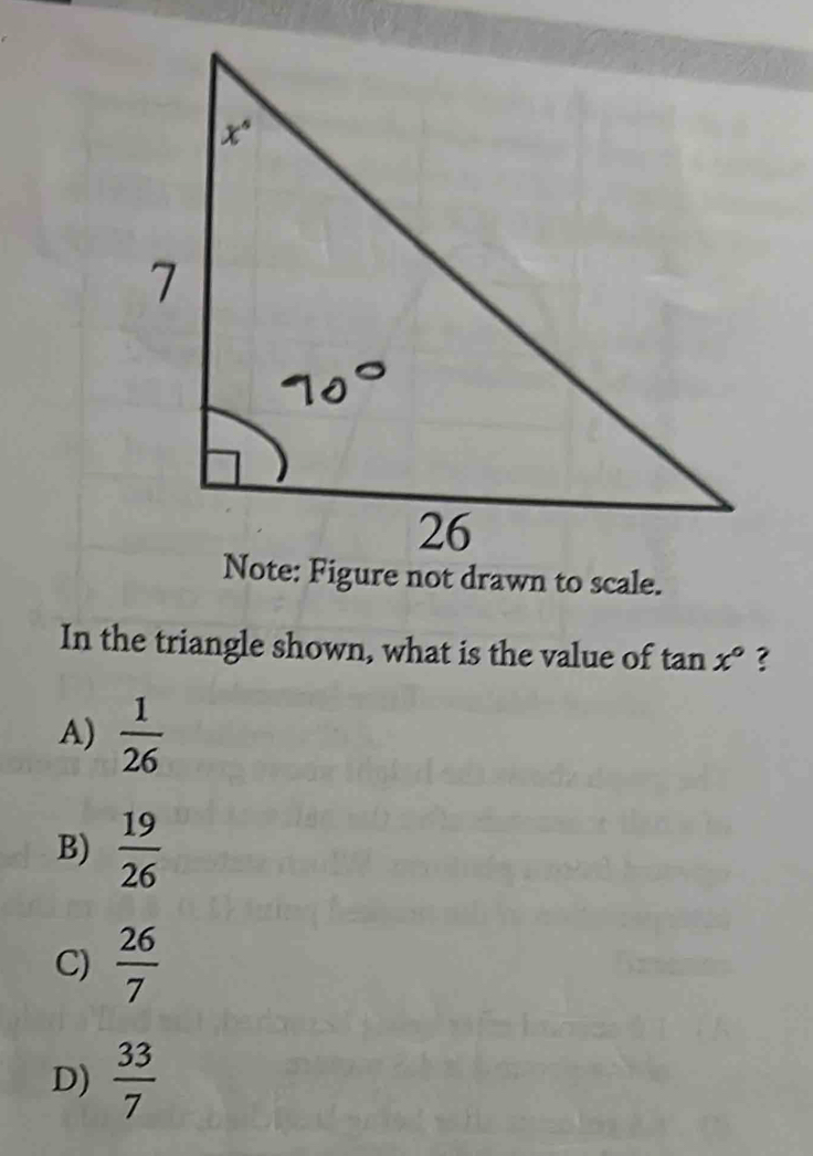 Solved: In the triangle shown, what is the value of tan x° ? A) 1/26 B ...