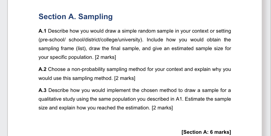 Sampling A.1 Describe how you would draw a simple random sample in your ...