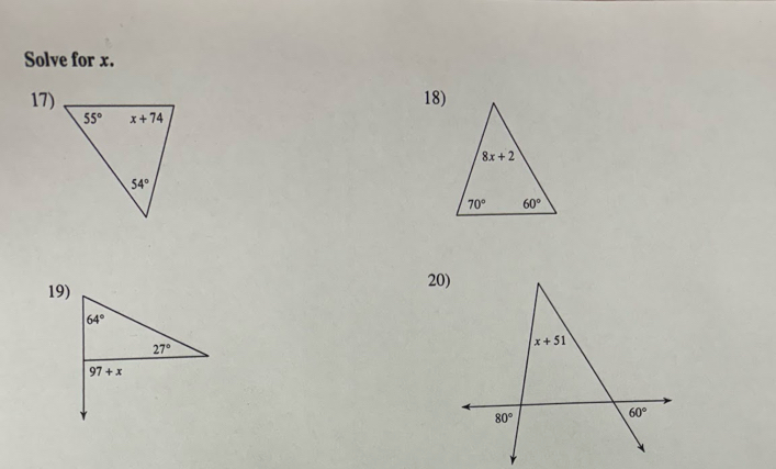 Solve for x.
17) 18)
19)