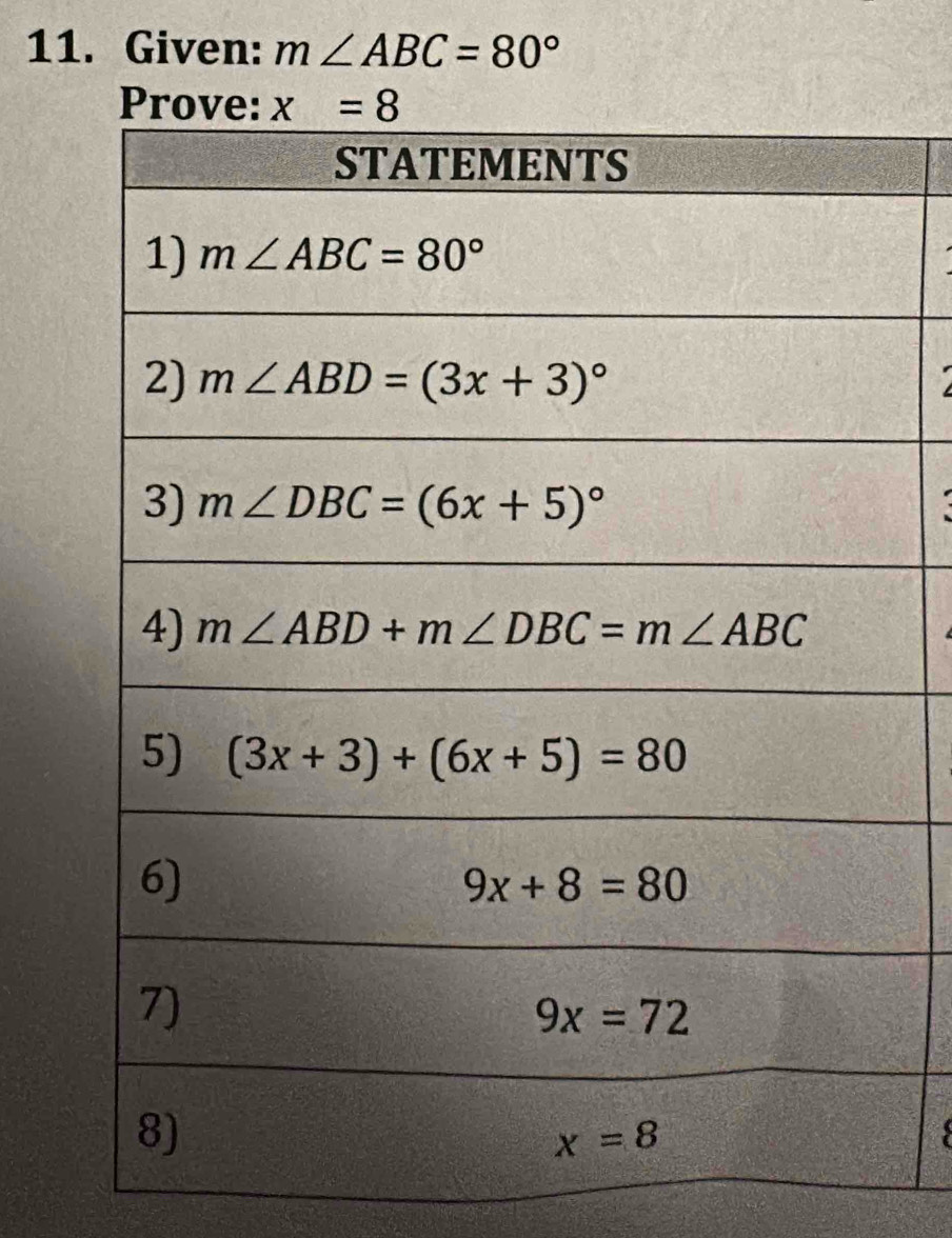 Given: m∠ ABC=80°