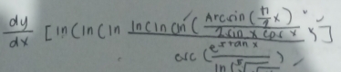  dy/dx [in(infrac ln (incin(frac A^rcin( π /4 x)2sin frac 2+in( π /4 x)csc (frac e^(2+sin x)10sqrt(x))]