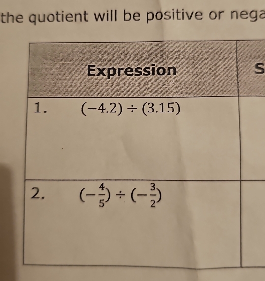 the quotient will be positive or nega