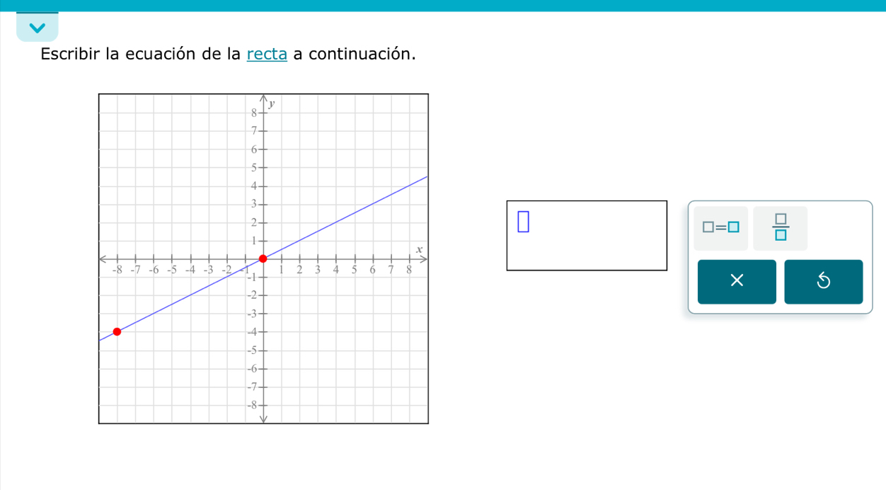 Escribir la ecuación de la recta a continuación.
□ =□  □ /□  
×