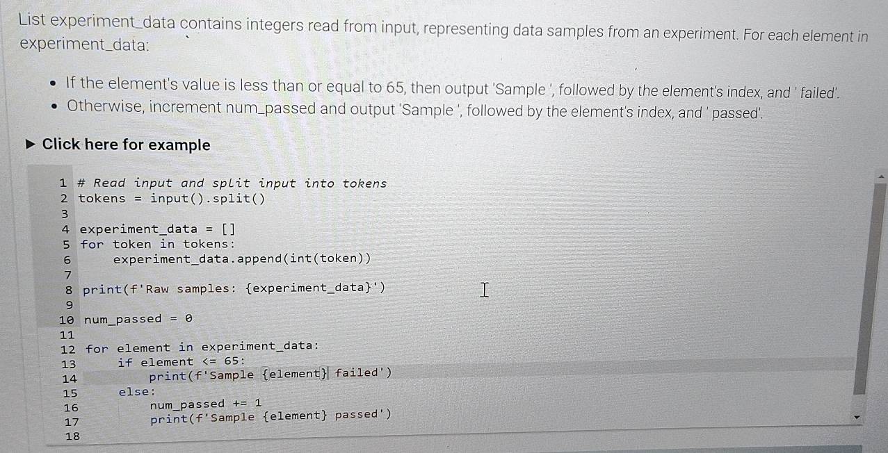 Solved: List experiment_data contains integers read from input ...