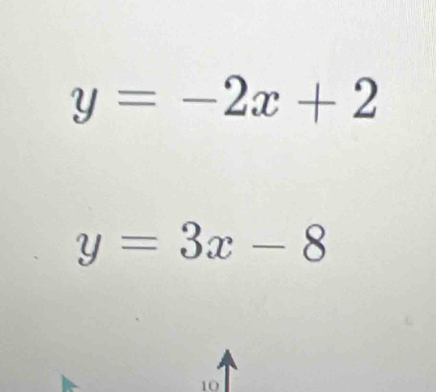 y=-2x+2
y=3x-8
10