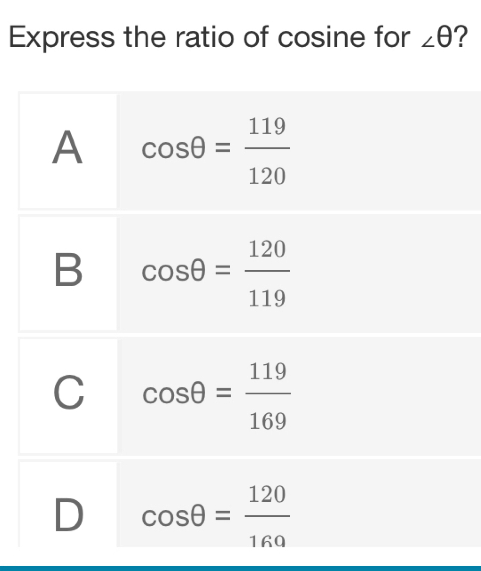 Express the ratio of cosine for ∠ θ ?