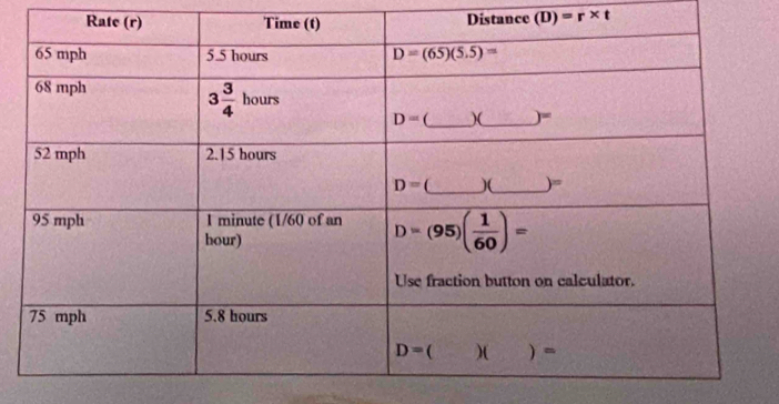 Distance (D)=r* t