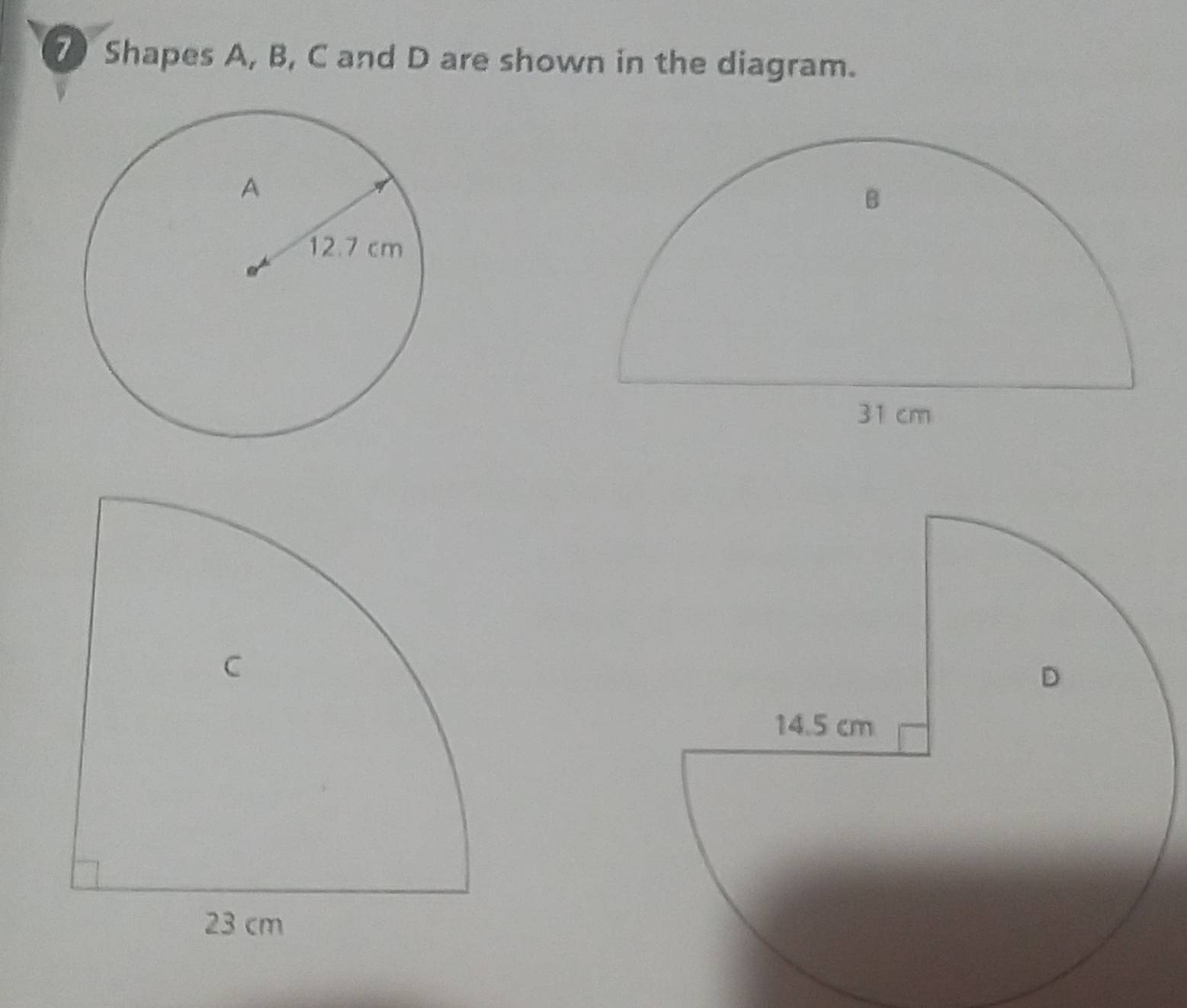 Shapes A, B, C and D are shown in the diagram.