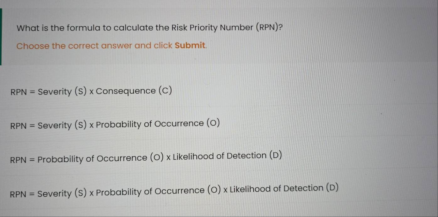 تم الحل:What is the formula to calculate the Risk Priority Number (RPN ...