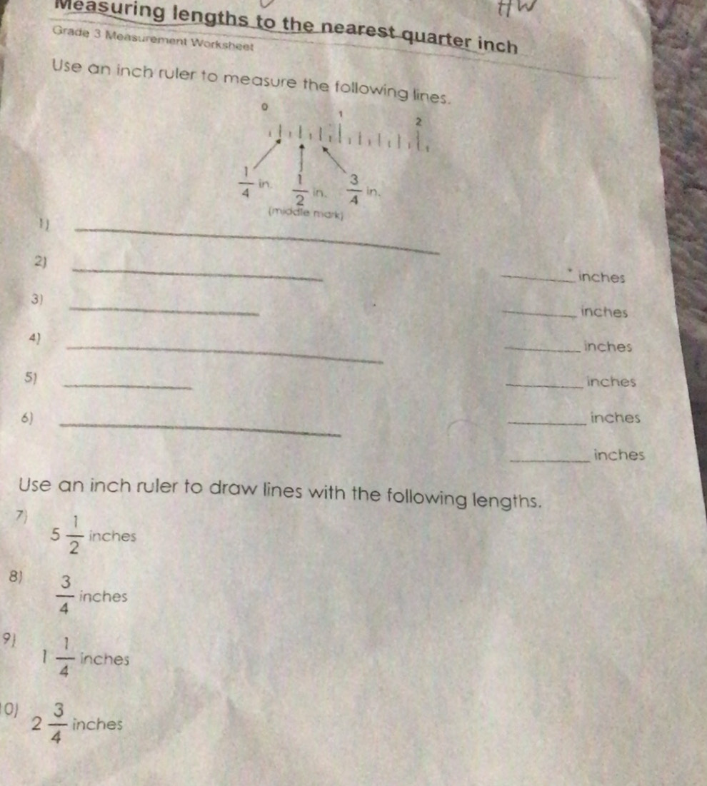 Solved: Measuring lengths to the nearest quarter inch Grade 3 ...