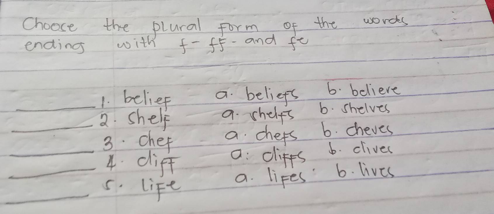 Solved: Choose the plural form of the wordes endings with f-ff- and ft ...