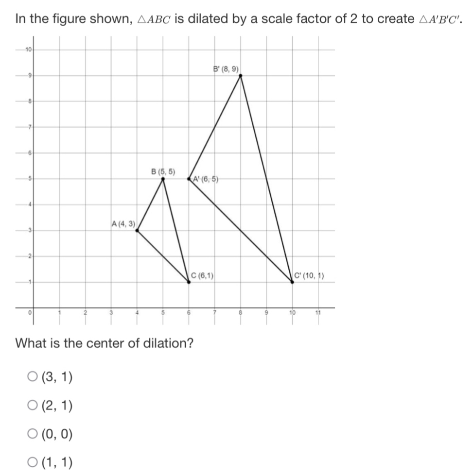 △ A'B'C'.
(3,1)
(2,1)
(0,0)
(1,1)