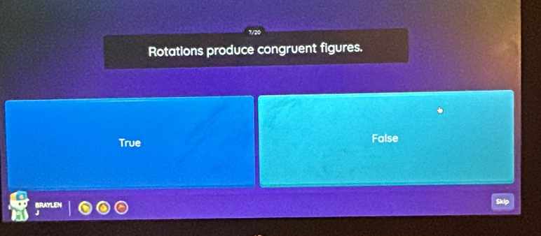 Rotations produce congruent figures.
True False