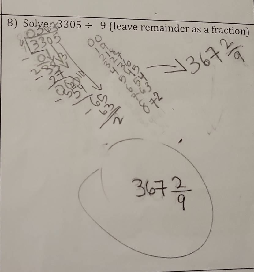 Solye:3305/ 9 (leave remainder as a fraction)