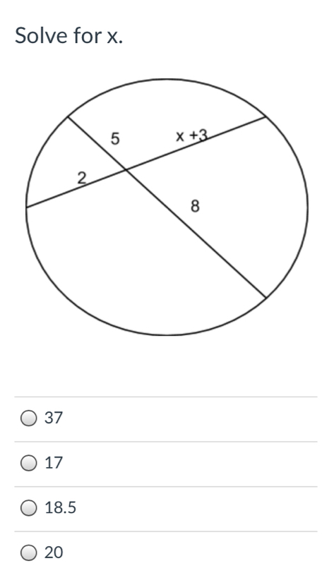 Solve for x.
37
17
18.5
20