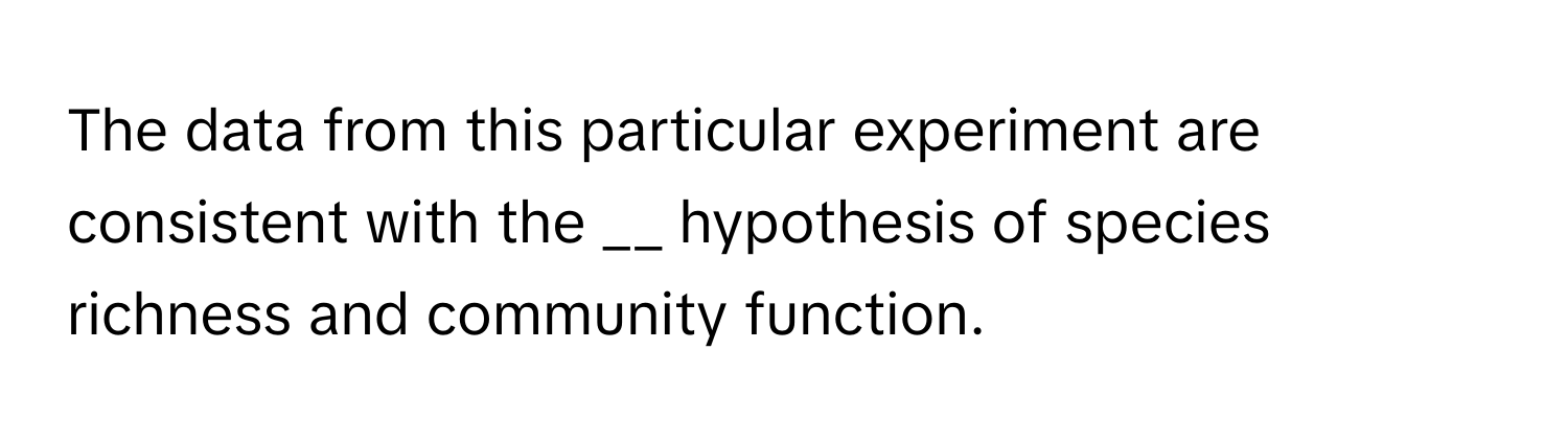 The data from this particular experiment are consistent with the __ hypothesis of species richness and community function.