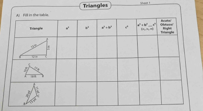 Triangles Sheet 1