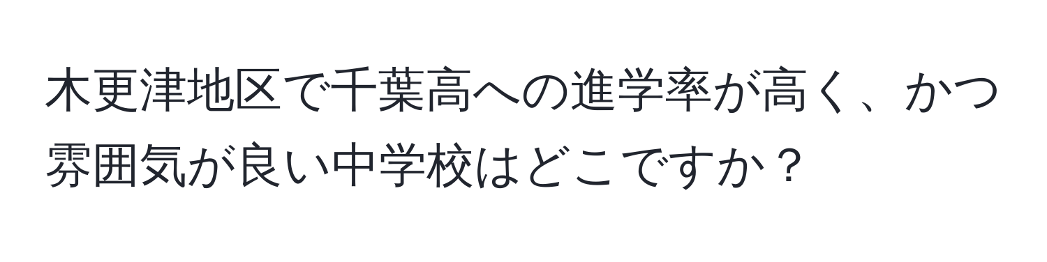 木更津地区で千葉高への進学率が高く、かつ雰囲気が良い中学校はどこですか？