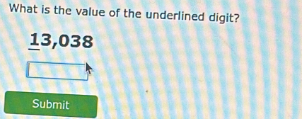 What is the value of the underlined digit?
13,038
Submit