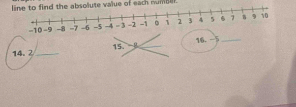 te value of each numbel.
-6
14. 2 _ 16. -5 _