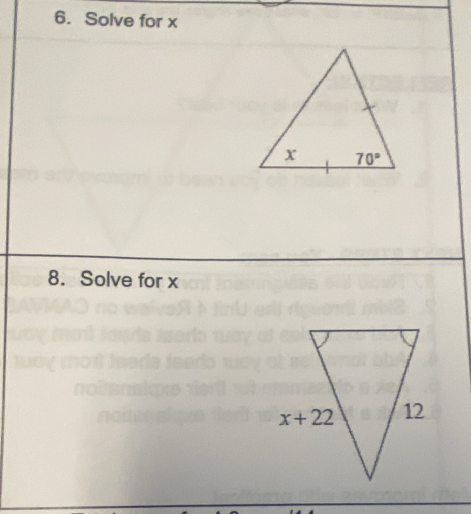 Solve for x
8. Solve for x