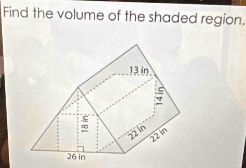 Find the volume of the shaded region.