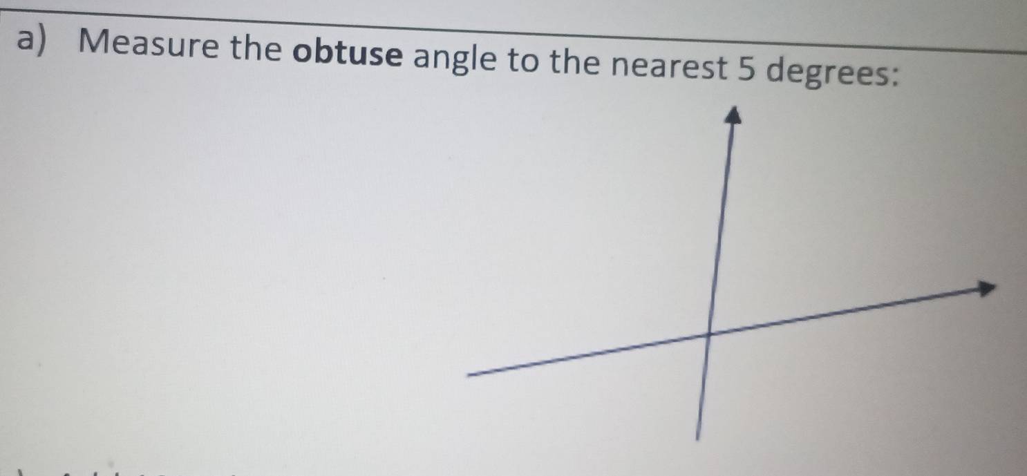 Measure the obtuse angle to the nearest 5 degrees :