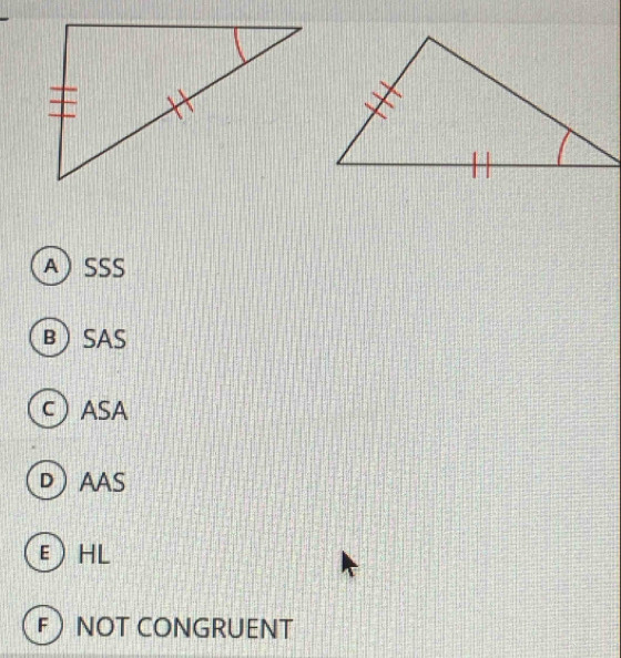 ASSS
BSAS
cASA
DAAS
EHL
F NOT CONGRUENT