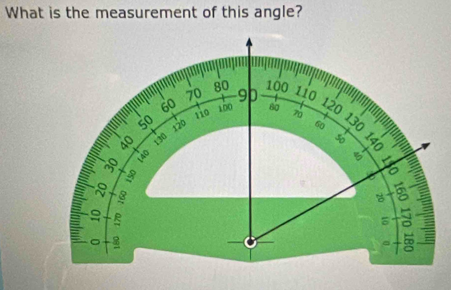 What is the measurement of this angle?
80 100
70 9 D 110
60 100 80 120
a 50 120 60
110 70 130 14 =
40
130
so
8
~ 140
5
B I
9
5
a ∞