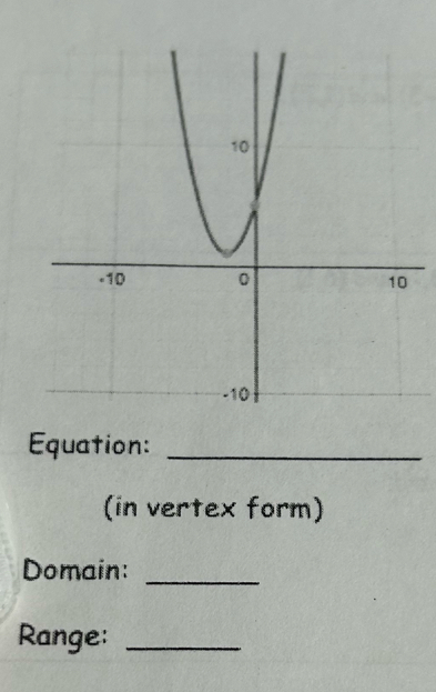 Equation:_ 
(in vertex form) 
Domain:_ 
Range:_