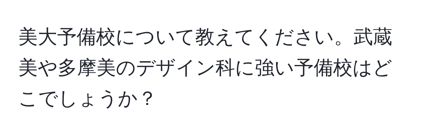 美大予備校について教えてください。武蔵美や多摩美のデザイン科に強い予備校はどこでしょうか？