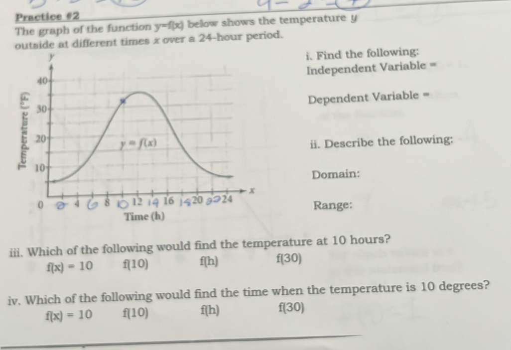 Solved: Practice #2 The graph of the function y=f(x) below shows the ...