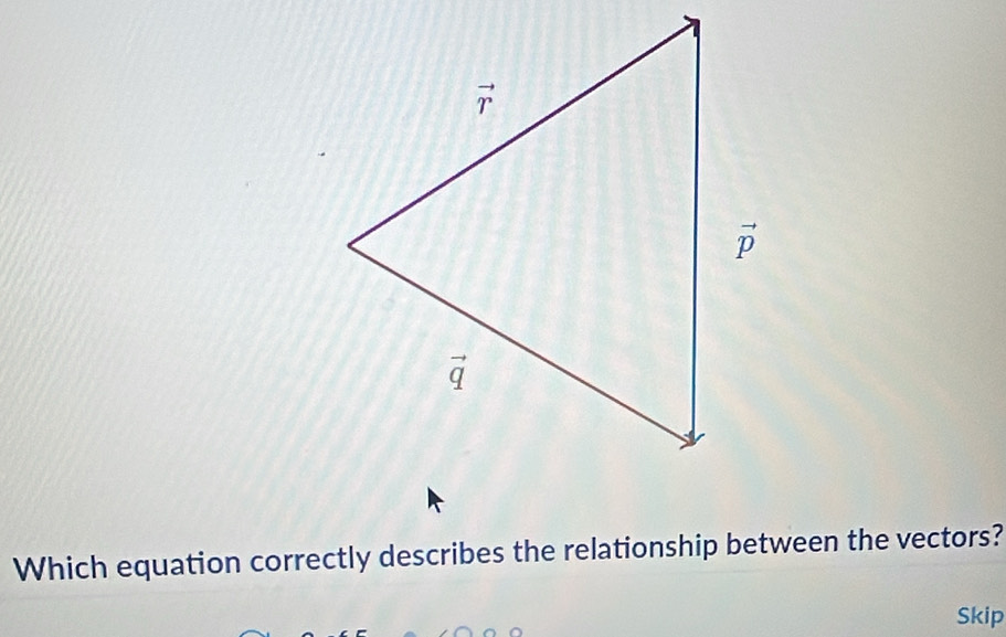 Which equation correctly describes the relationship between the vectors?
Skip