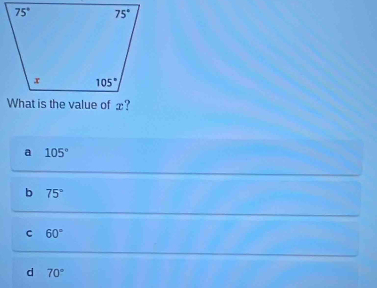 a 105°
b 75°
c 60°
d 70°