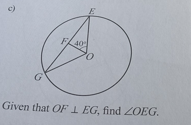 Given that OF⊥ EG , find ∠ OEG.