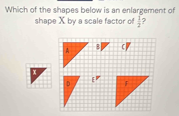 Which of the shapes below is an enlargement of 
shape X by a scale factor of  1/2  2