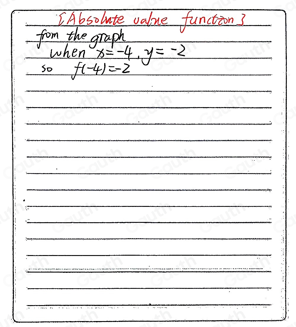 [Absolute value function3 
from the graph 
when x=-4, y=-2
So f(-4)=-2