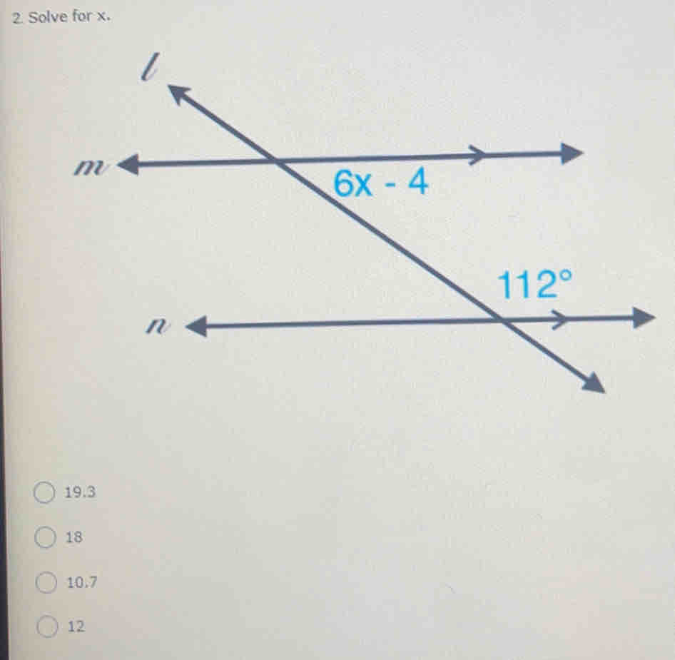 Solve for x.
19.3
18
10.7
12