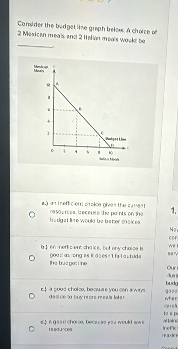 Solved: Consider the budget line graph below. A choice of _ 2 Mexican ...