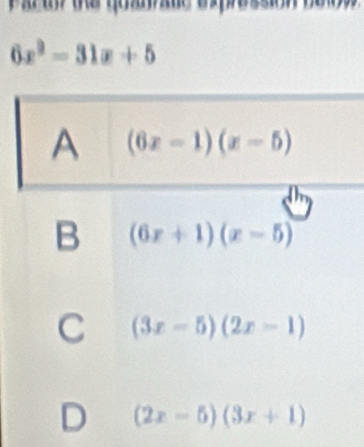 Paruy te qoanade espression beos
6x^2-31x+5