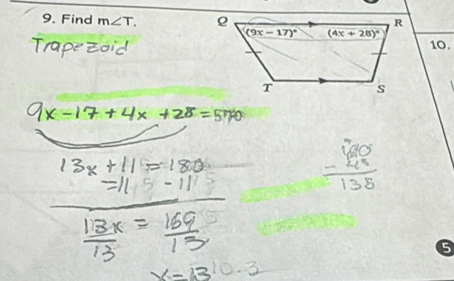 Find m∠ T.
10.
5