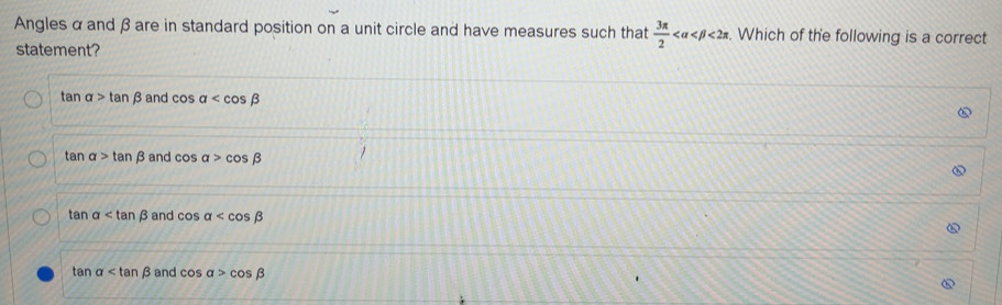 Solved: Angles α and βare in standard position on a unit circle and ...