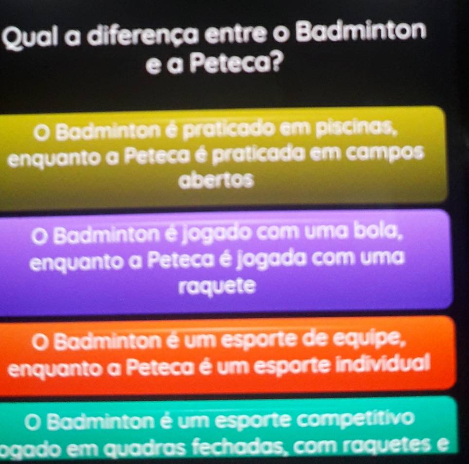 Resolvido:Qual a diferença entre o Badminton e a Peteca? Badminton é ...