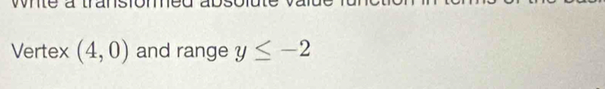 we a transiome 
Vertex (4,0) and range y≤ -2