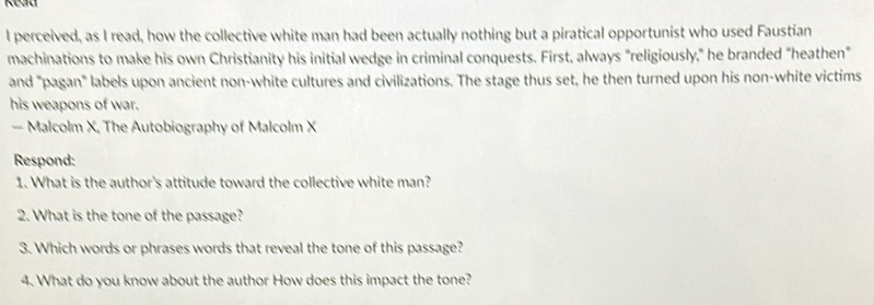 Solved: perceived, as I read, how the collective white man had been ...